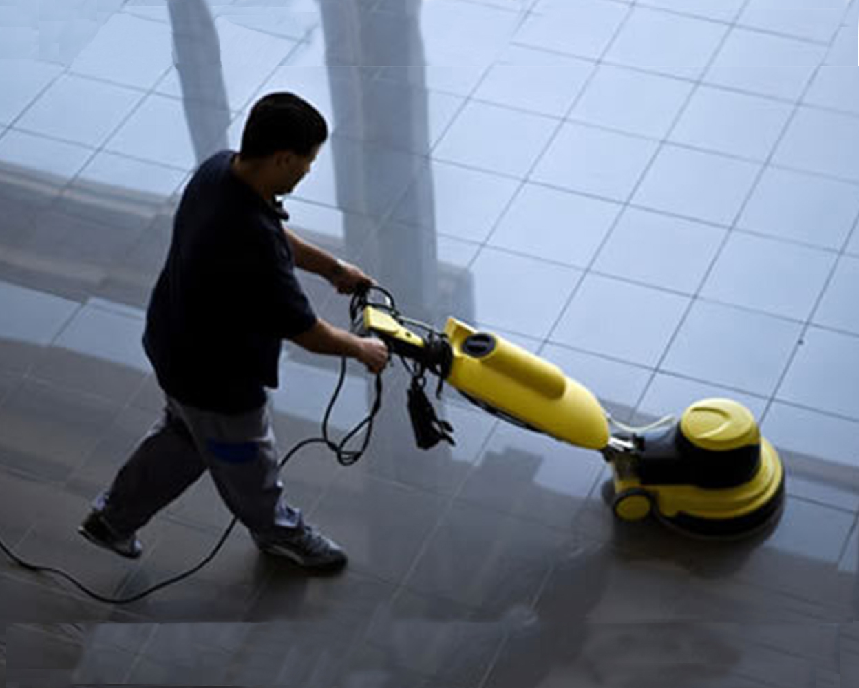 Commercial cleaner cleaning floors